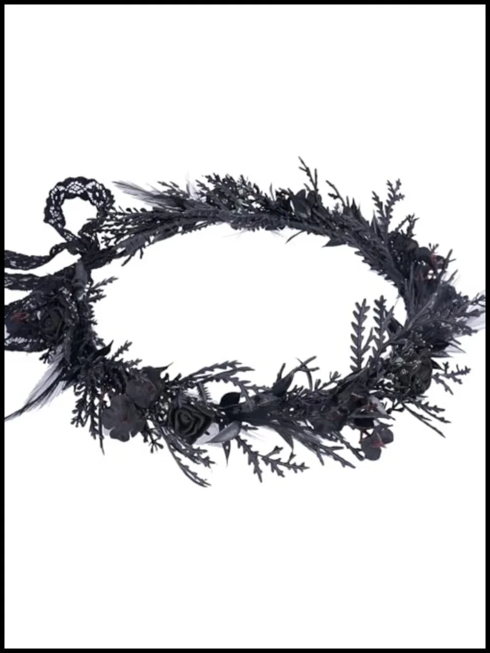 Gothic Floral Headband with Feathers for Renaissance Witch Costume